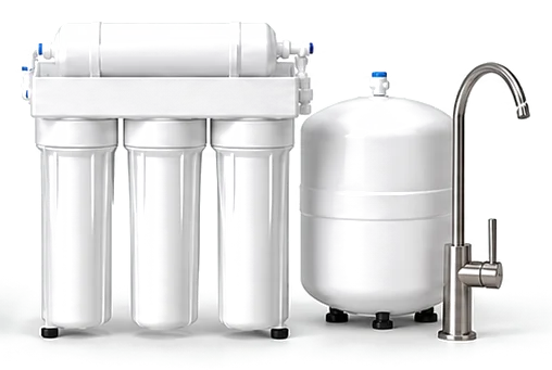 Illustration of an under-sink 5-stage reverse osmosis drinking water system